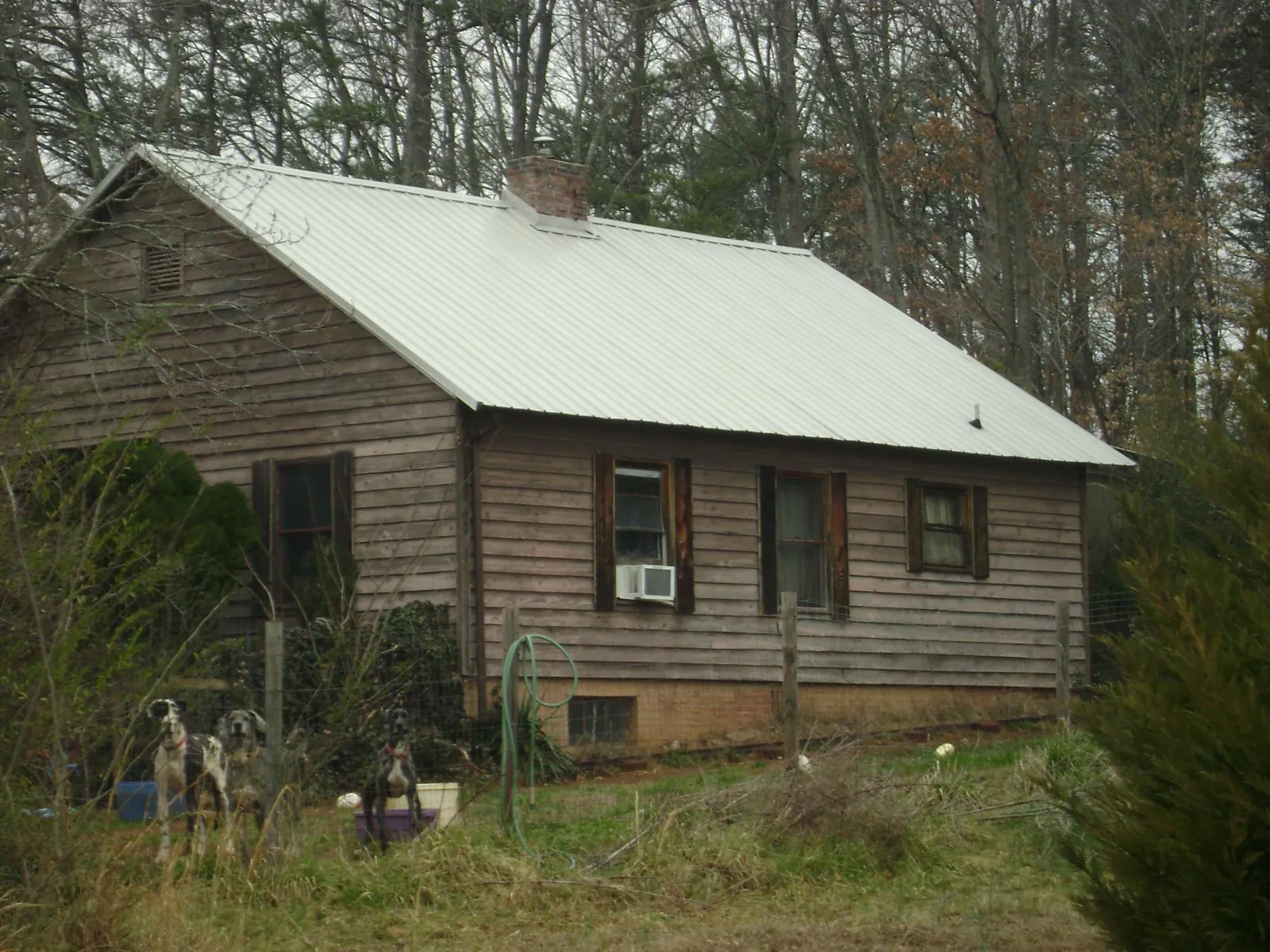 White metal roof on an old wood sided farmhouse, from a Asphalt Shingle Roof Repair job in Bowersville